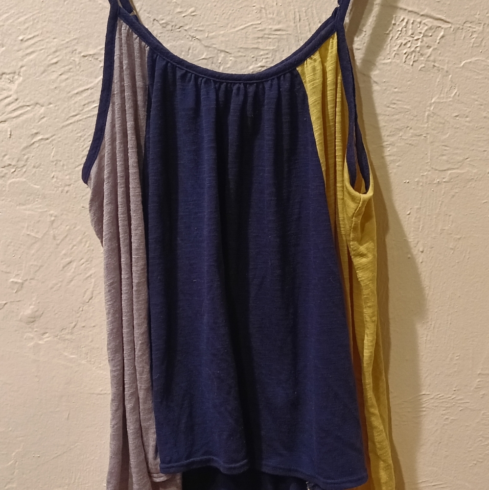 paper crane blue, grey, and yellow tank top